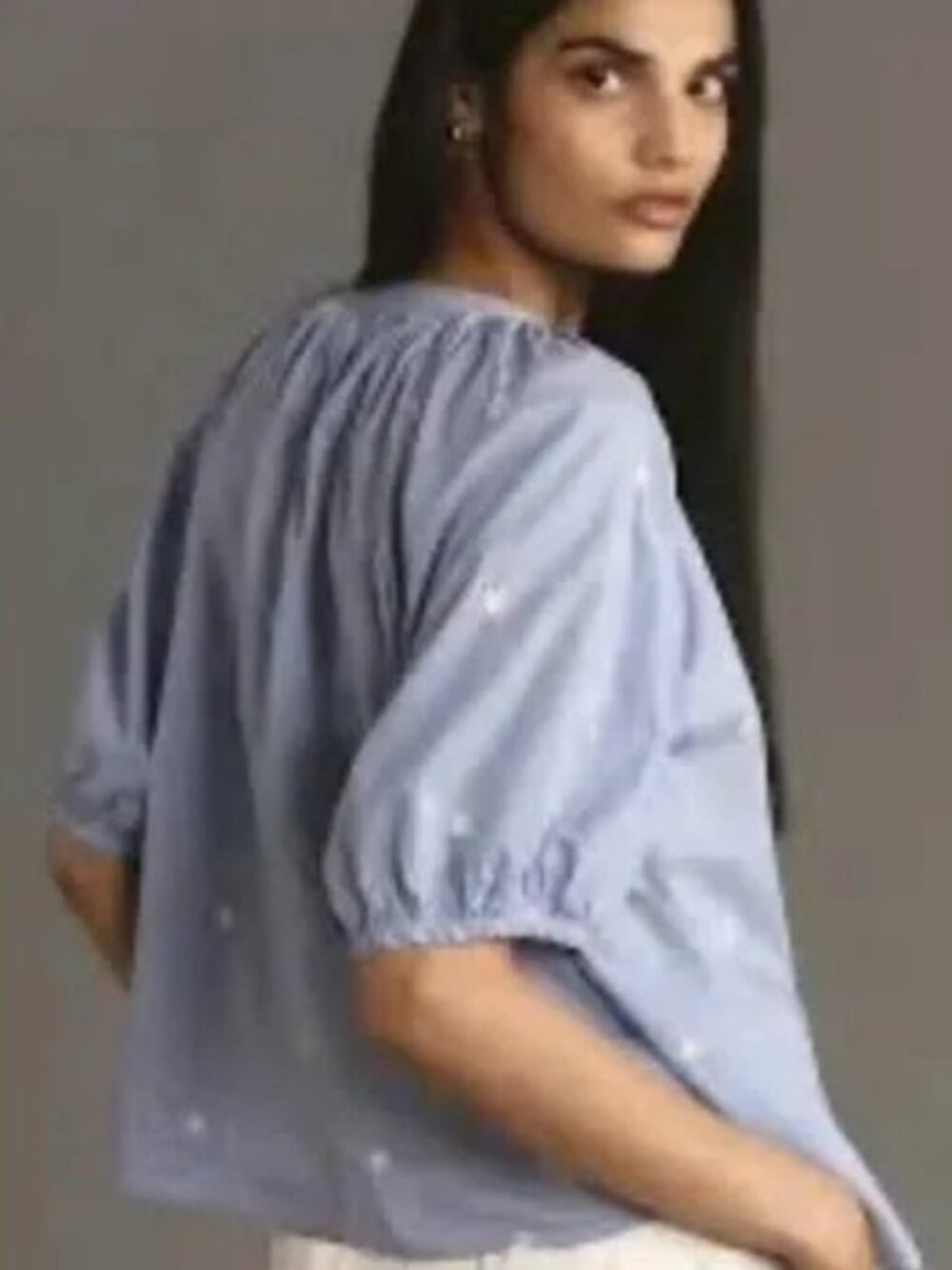 Velvet by Graham & Spencer Button Down Blue Embroidered Blouse Coastal Beach Top - Picture 5 of 9